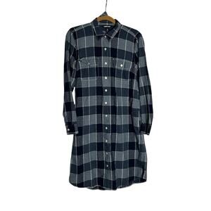 Lands End Blue Patchwork Denim Style 100% Cotton Long Sleeve Knee Length Dress M